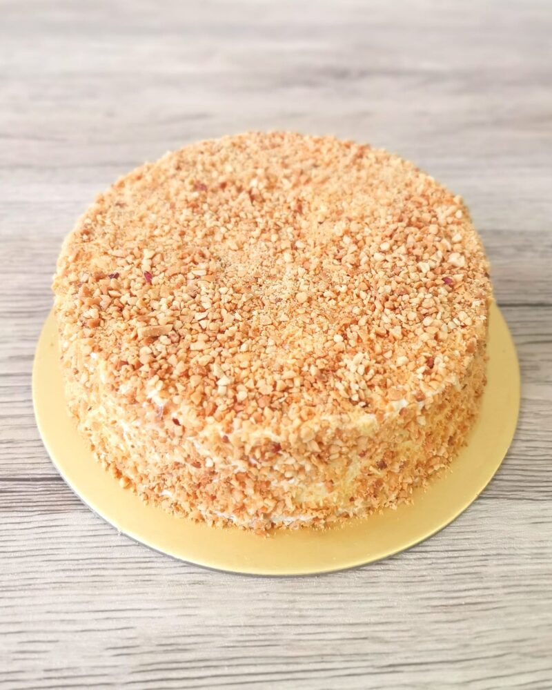Keto and diabetic friendly and gluten-free old school peanut vanilla buttercream cake